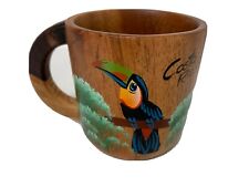 Parrot Toucan Hand Painted Wooden Mug Costa Rica Amazon Jungle Forrest picture