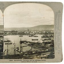 Oslo Norway Harbor & Ships Stereoview c1900 Christiania Docks Tall Sailboat C63 picture