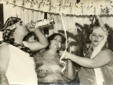 1980s Cheerful Drunk Friends Masquerade Vodka Man Vintage B&W Photo Snapshot picture