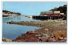 View Of Fish Wharf And Anchorage New Harbor Maine ME Unposted Vintage Postcard picture