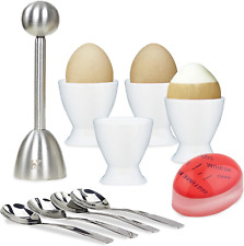 Elegant Egg Cups & Cracker Set | Set of 4 Ceramic Egg Holders + 4 SS Spoons + 1  picture