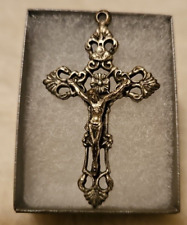 Vintage Pewter Crucifix Cross for Rosaries or Jewelry Pendant, INRI picture