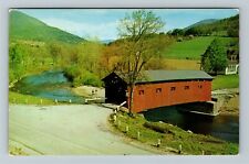 West Arlington VT-Vermont Old Covered Wood Bridge Aerial View Vintage Postcard picture