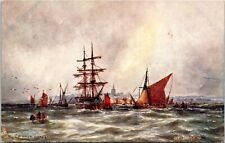 Postcard Tucks #9053 Coasting Vessels Ships Off Gravesend Artwork D90 picture