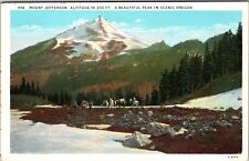Mount Jefferson OR-Oregon, Scenic, Horse Riding, Snow, Vintage Postcard picture