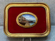 1890 Venice Town View Boats Miniature Painting Back Painted Glass Gilt Frame picture