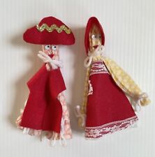 Vintage Handmade Folk Art Souvenir Dolls Man & Woman Refrigerator Magnets picture