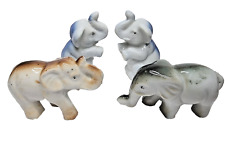 Vintage Set of 4 Mini Ceramic Elephant Japan Brown & Blue Glazed Figurines picture