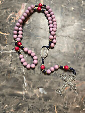 Lavender and Red Wooden Rosary with Gold Accents picture