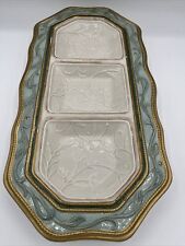 FITZ & FLOYD Clairmont Sage Green  Divided Vegetable Tray Platter 17” picture