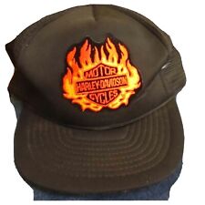 Mesh Cap NOS Vtg Harley Davidson Trucker Hat FLAME PATCH Biker Snapback Black picture
