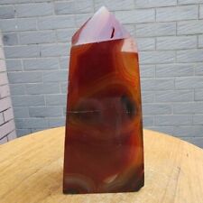 840g Natural Rare Red stripe Agate Crystal Obelisk Quartz Tower Point Healing picture