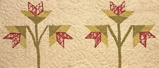 Vintage Cutter Quilt Piece 14” x 27” Nice Quilting Green Red & Beige Tattered #4 picture