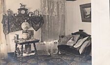 c1906 RPPC Victorian Interior Room Clock Table Lamp Postcard picture