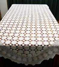 Vintage Hand Crochet White Oval Tablecloth 60