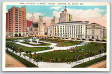 Original Vintage Postcard Sunken Garden And Public Library St. Louis Missouri picture