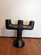 Vintage Clay Barro Negro 3 Candle Candelabra Mexican Folk Oaxacan Floral Details picture