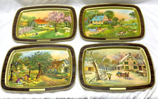 Vintage Currier & Ives American Homestead ALL 4 Seasons 1868 Metal Serving trays picture