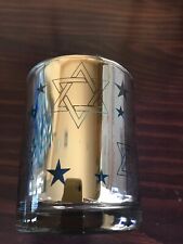 Judaica mirrored glass candle holder votive silver and blue NWOT  excellent cond picture