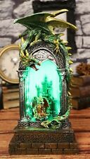Green Dragon Perching On Celtic Arch Columns With Red Wyrmling LED Light Statue picture