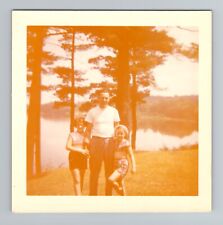 50s 60s Vintage Father and Two Daughters at Lake Vacation Found Photo Snapshot picture