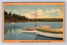 Roscommon MI-Michigan, Scenic Greetings, Houghton Lake, Vintage Postcard picture