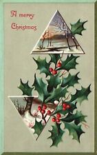 Vintage Postcard 1909 A Merry Christmas Landscape Winter Snow Green Leaves picture