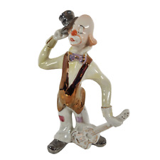 Porcelain Clown Hobo Figurine With Guitar Top Hat and Bow Tie Decor Collectible picture