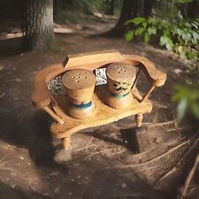 VIntage Wooden Bench Seat Hand Painted Salt & Pepper Shakers Original Japan picture
