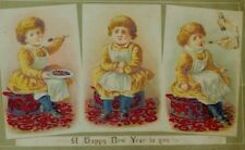 1870's-80's New Year's Card Child Eating Pie Getting Sick Poem On Back P67 picture