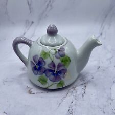 Vintage Mini Teapot Hand Painted Purple Pansies picture
