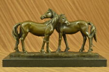 Horse Lovers Real Bronze Horses Dual Bust Sculpture Statue Equestrian Decor Deal picture