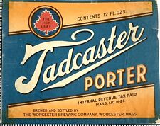 IRTP Vintage Tadcaster Porter Beer Bottle Label Worcester Brewing Massachusetts picture