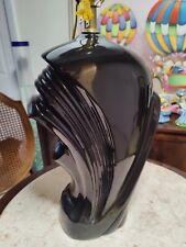 Vintage Postmodern 80's Black Ceramic Deco Revival Large Table Lamp With Shade picture