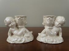 Vintage Set of Handmade Ceramic Cherub Angel Candlestick Holders picture