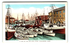 Postcard MA Mackerel Fleet Gloucester Ships Boats Sign Reflections picture