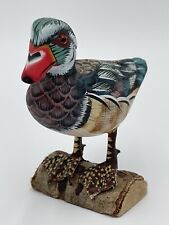 Hand Painted & Hand Carved WOOD DUCK Miniature Wooden on Log picture