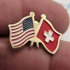 VTG Lapel Pinback Hat Pin Gold Tone USA American Denmark Flag Friendship  picture