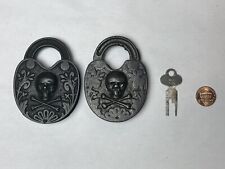Extremely Rare Story Padlock Skull and Crossbones Antique Padlock Lot w/ Key picture