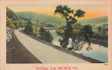 PEACEFUL ROAD & RIVER SCENE GREETINGS POSTCARD BIG RUN PA PENNSYLVANIA 1930s picture