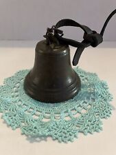 Very Vintage Brass Bell With Original Leather Strap And Iron Clapper 3.25” Dia picture