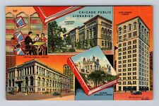 Chicago IL-Illinois, Vignette Chicago Public Libraries, Antique Vintage Postcard picture
