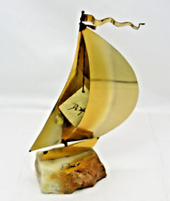Vintage DeMott Signed Brass Metal Sail Boat Sculpture Onyx Base Nautical 8