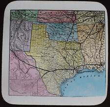 A MAP OF TEXAS USA 1885 ANTIQUE HAND TINTED Magic Lantern Slide PHOTO picture