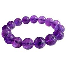 Natural Amethyst Quartz Purple Uruguay Round Beads Carving Bracelet 12mm AAAA picture