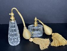 Set Of 2 VTG Marcel Franck Paris French Etched & Cut Crystal Perfume Bottles picture