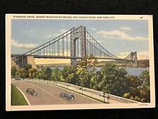 VINTAGE GEORGE WASHINGTON BRIDGE & HUDSON RIVER POSTCARD NEW YORK CITY  NY picture