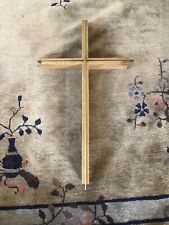 Large 30” x 17” Signed Modernist Oak Wood & Brass Church Crucifix Lovely picture