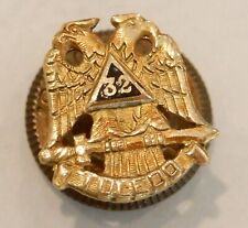 14k Gold 32nd Degree Scottish Rite Double Head Eagle Masonic Lapel Pin  - Toledo picture