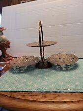 Vintage Filigree Metal Clamshell 3-Tier Fold Out Serving Tray picture